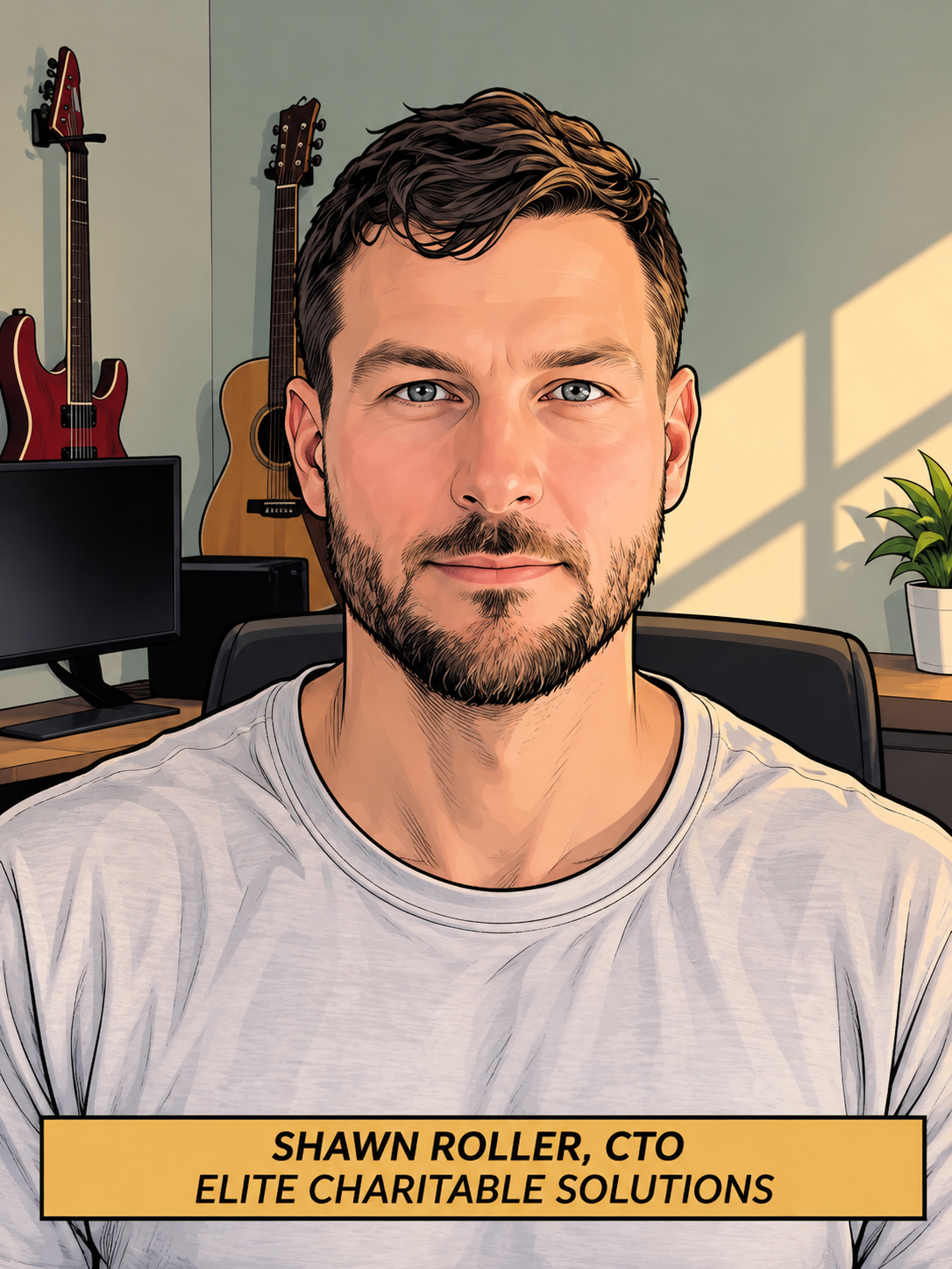 Illustrated portrait of Shawn Roller
